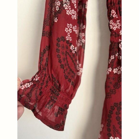 Abercrombie & Fitch Women Paisley Smocked Dress Size S Red Boho Chic Romantic - Picture 6 of 13